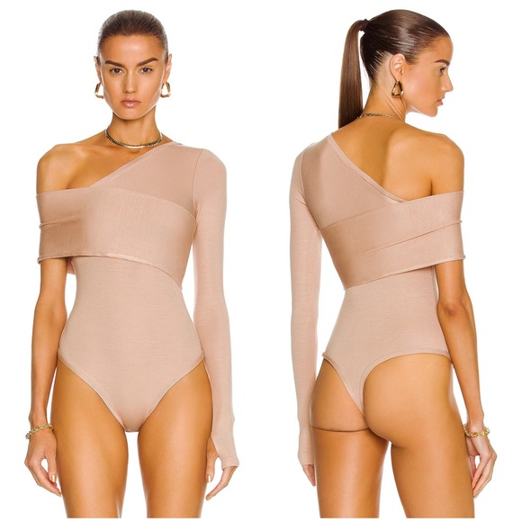 NWT ALIX NYC Blake Asymmetric One Shoulder Ribbed Modal Bodysuit in Fawn Sz S - Picture 1 of 8